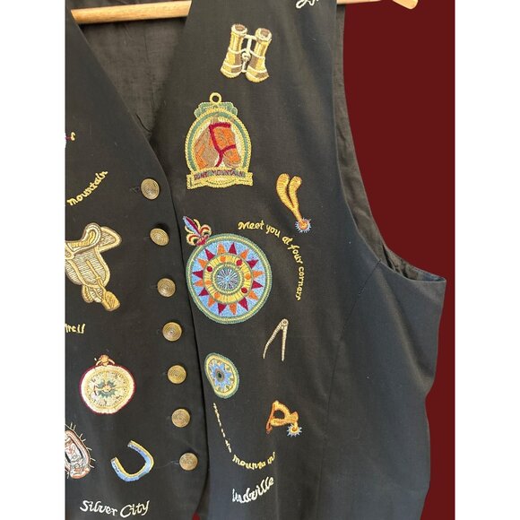 Vintage 1990s Carol Horn Patchwork Western Travel Vest Southwest Cowgirl Boho - Picture 4 of 7